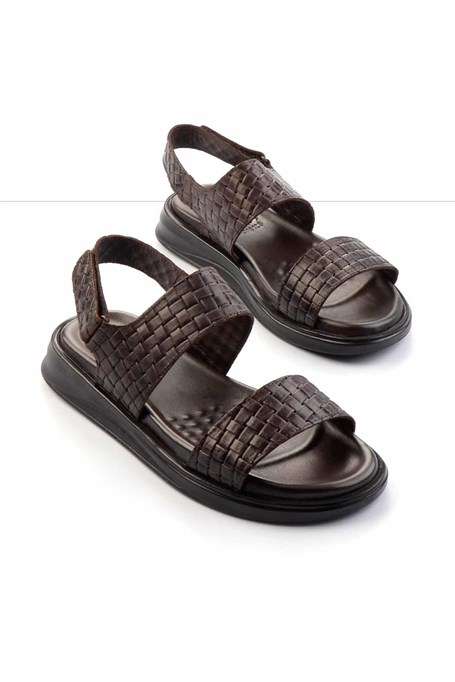Kahve Hakiki Deri Erkek Sandalet E05433012603