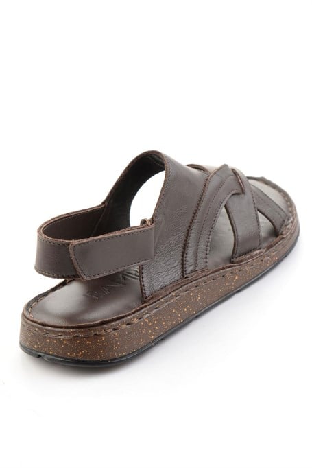 Kahve Hakiki Deri Erkek Sandalet E05433011903