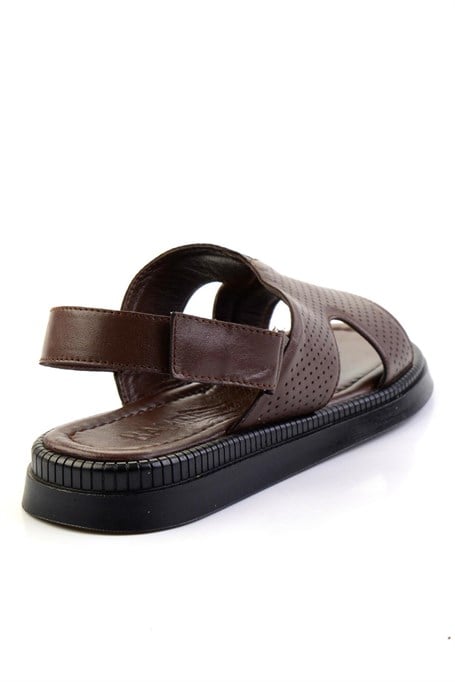 Kahve Hakiki Deri Erkek Sandalet E05557240643