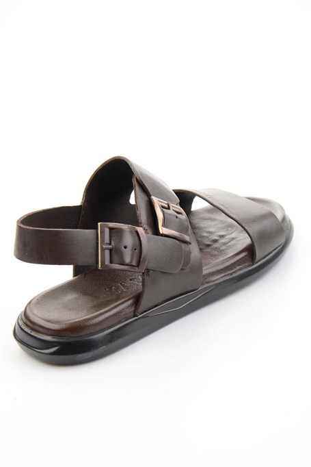 Kahve Hakiki Deri Erkek Sandalet E05557259703