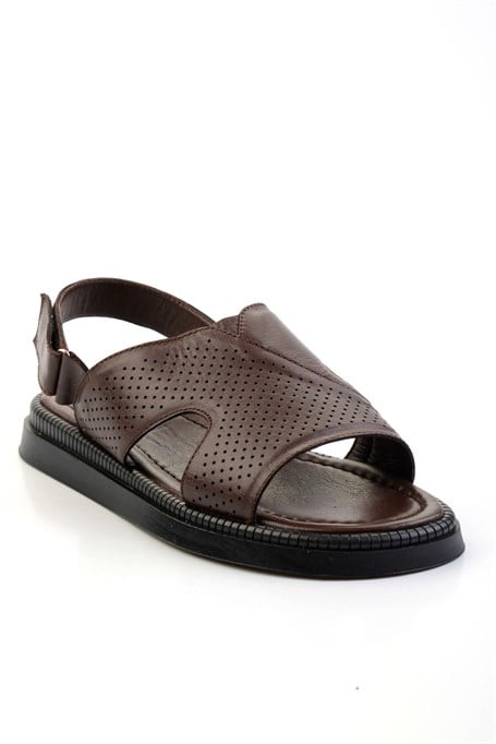 Kahve Hakiki Deri Erkek Sandalet E05557240643