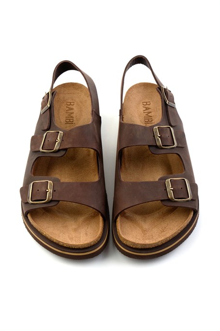 Kahve Hakiki Deri Erkek Sandalet E05801198403