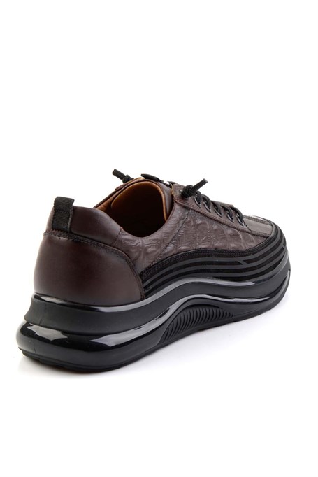 Kahve Hakiki Deri Erkek Sneaker E01018240203