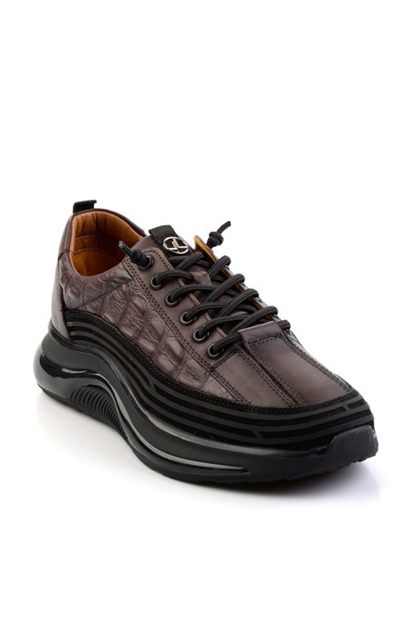 Kahve Hakiki Deri Erkek Sneaker E01018240203