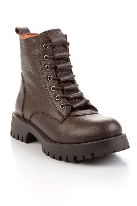 Kahve Hakiki Deri Kadın Bot & Bootie K02028800803