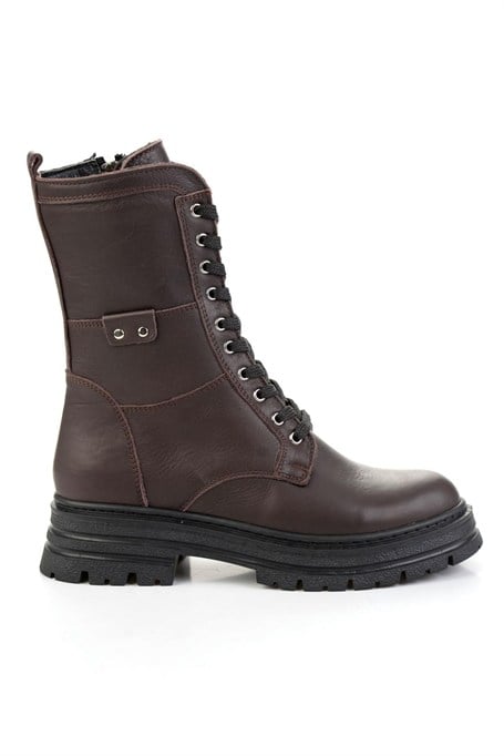 Kahve Hakiki Deri Kadın Bot & Bootie K02462040503