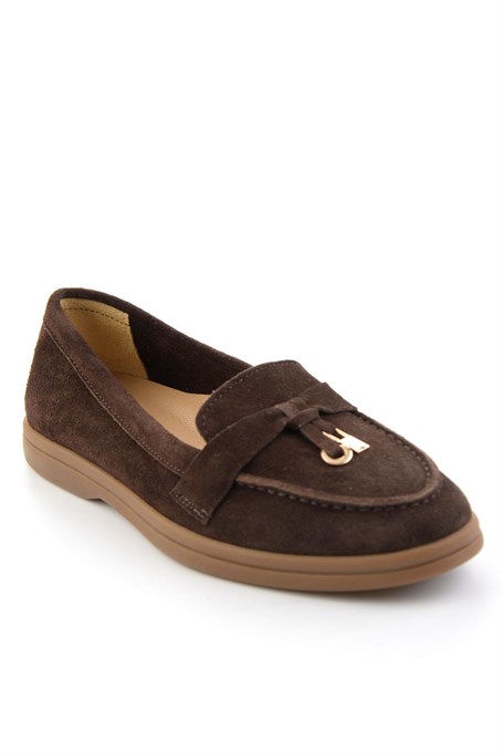 Kahve Hakiki Deri Kadın Loafer Ayakkabı K01045035802