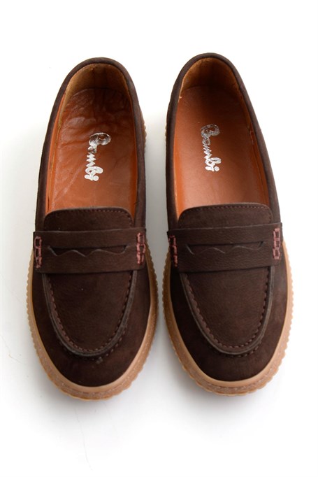 Kahve Hakiki Deri Kadın Loafer Ayakkabı K01045050401