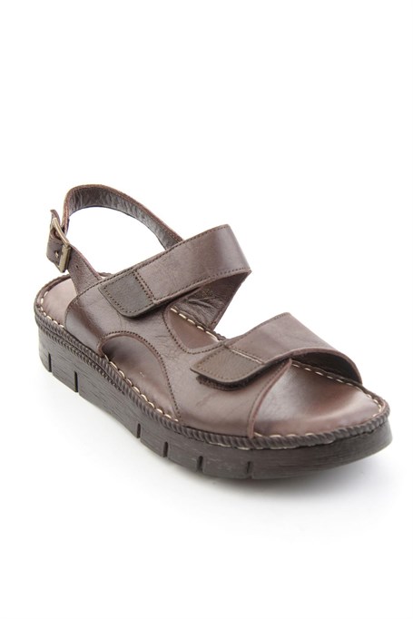 Kahve Hakiki Deri Kadın Sandalet K05296103003