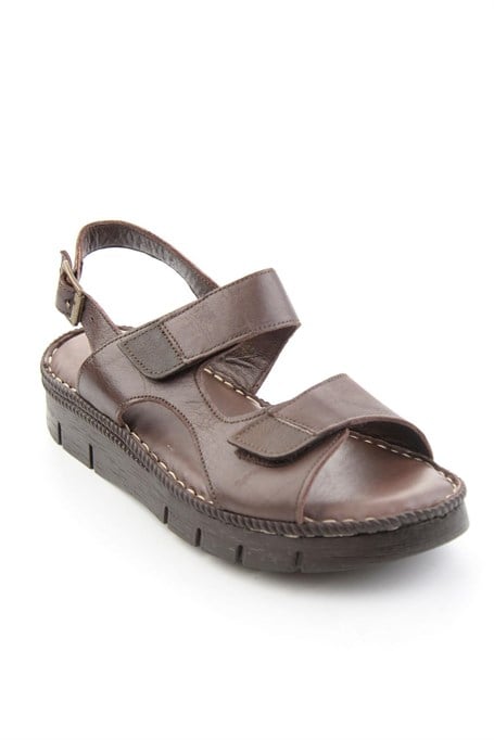 Kahve Hakiki Deri Kadın Sandalet K05296103003