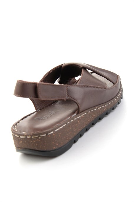 Kahve Hakiki Deri Kadın Sandalet K05907180003