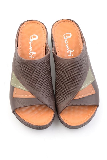Kahve Hakiki Deri Kadın Terlik K04695121303