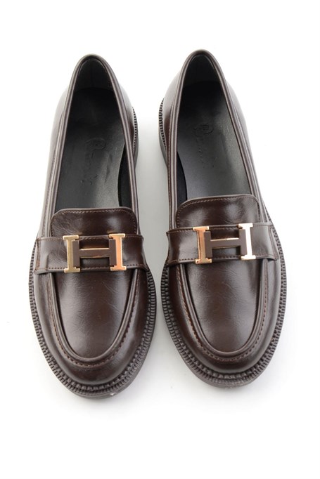 Kahve Kırışık  Kadın Loafer Ayakkabı K01216100542