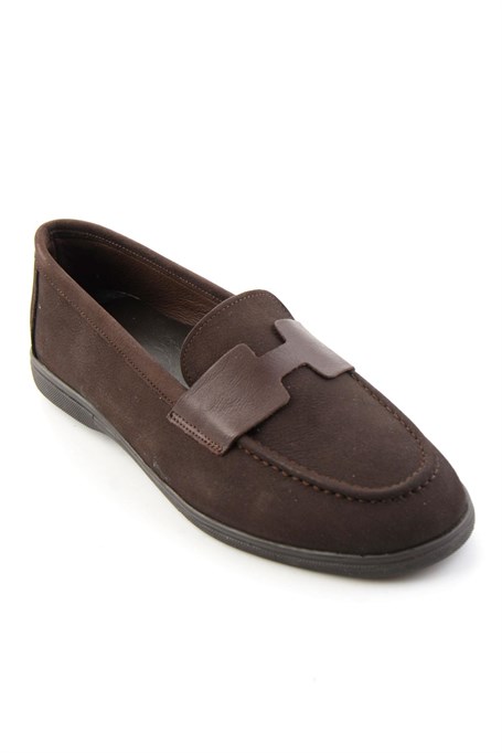 Kahve Nubuk Hakiki Deri Kadın Loafer Ayakkabı K01821097401