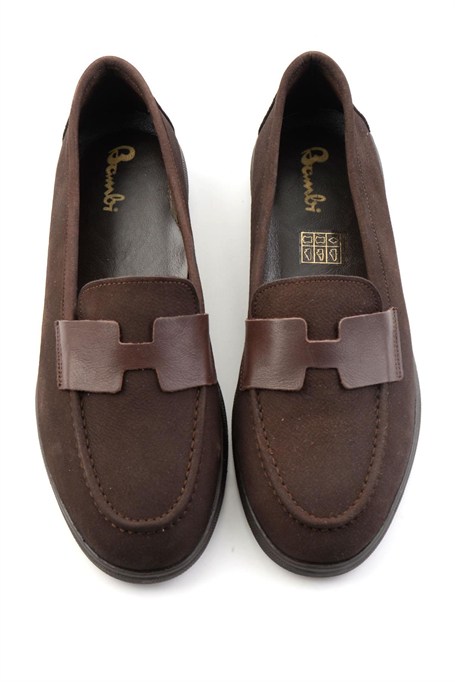 Kahve Nubuk Hakiki Deri Kadın Loafer Ayakkabı K01821097401
