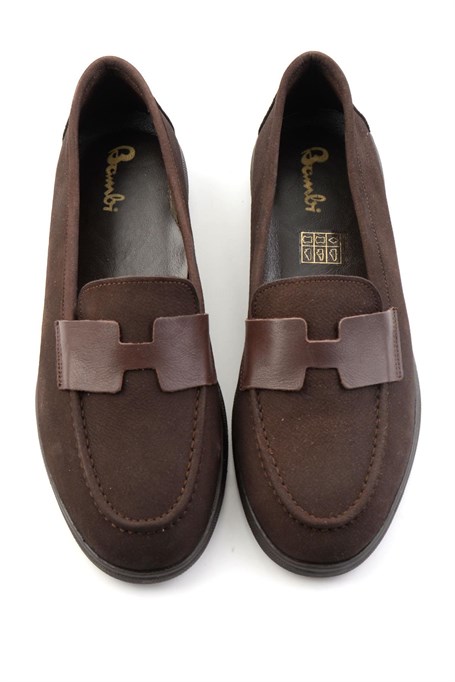 Kahve Nubuk Hakiki Deri Kadın Loafer Ayakkabı K01821097401
