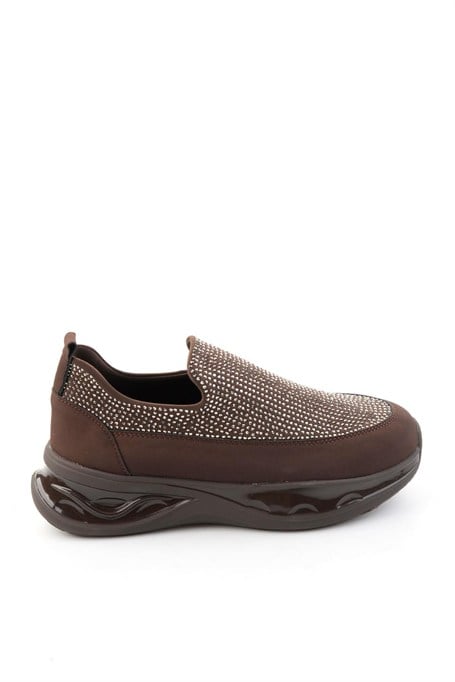 Kahve Platin Taşlı  Kadın Sneaker K01228092220