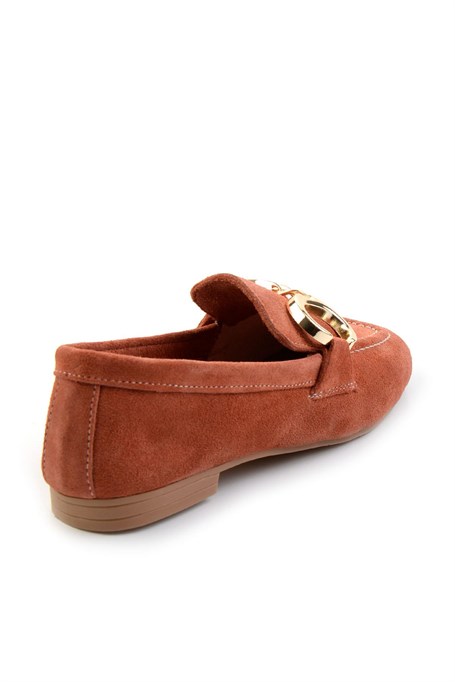 Kiremit Hakiki Deri Kadın Loafer Ayakkabı K01763771002