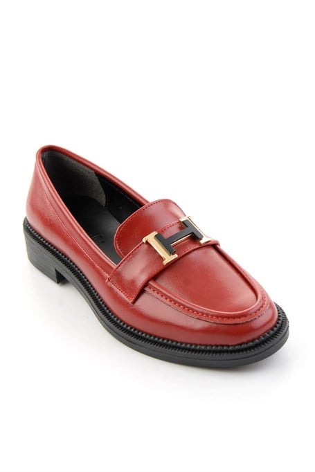 Kırmızı Kırışık  Kadın Loafer Ayakkabı K01216100542