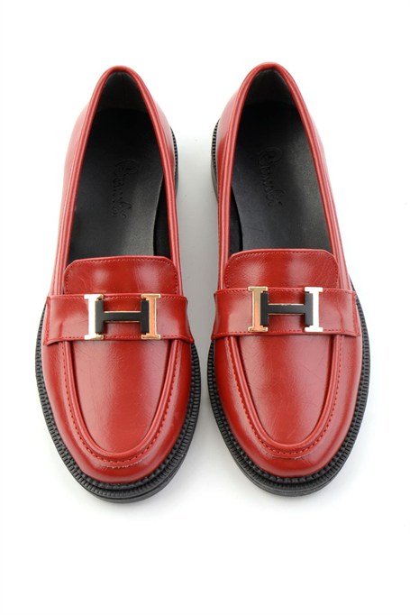 Kırmızı Kırışık  Kadın Loafer Ayakkabı K01216100542