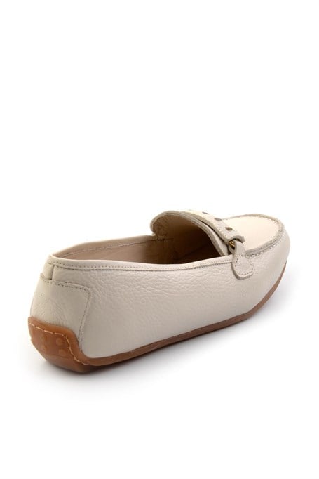 Krem Hakiki Deri Kadın Loafer Ayakkabı K01087230403