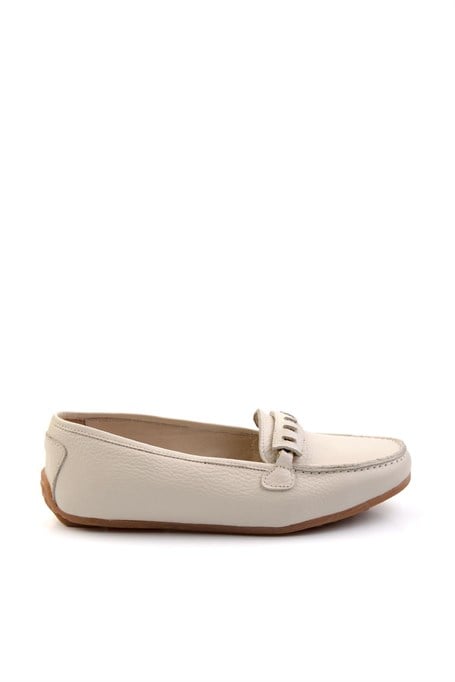Krem Hakiki Deri Kadın Loafer Ayakkabı K01087230403