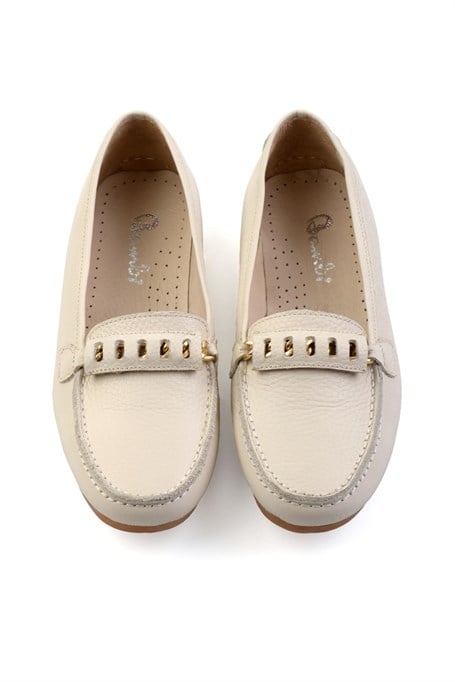 Krem Hakiki Deri Kadın Loafer Ayakkabı K01087230403