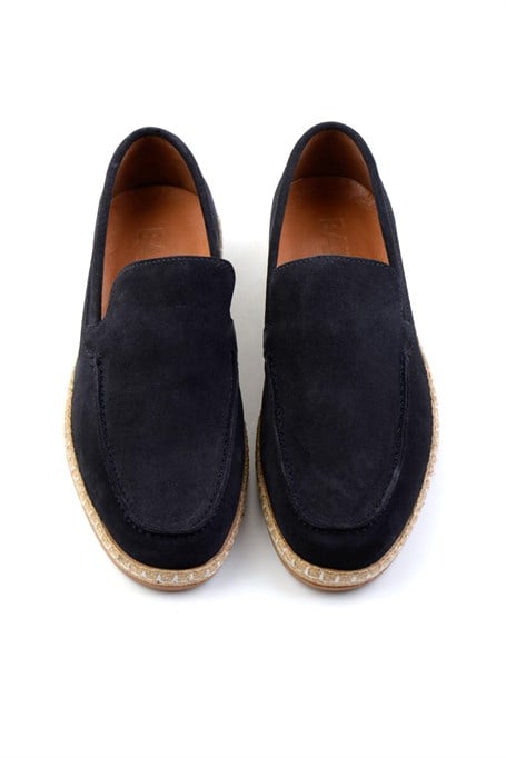 Lacivert Hakiki Deri Erkek Espadril E01079709502