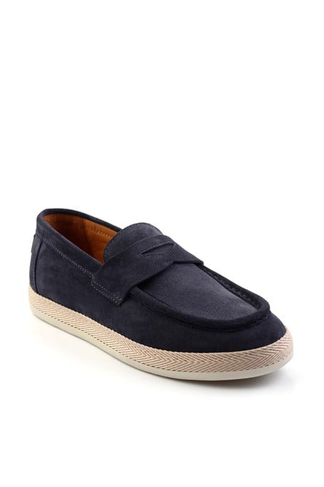 Lacivert Hakiki Deri Erkek Espadril E01901361702