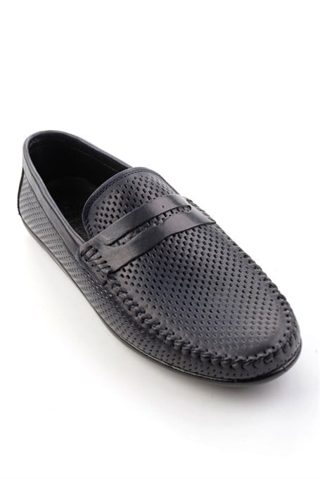 Lacivert Hakiki Deri Erkek Loafer Ayakkabı E01697033003