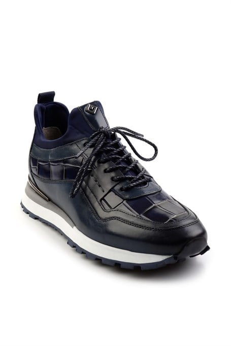 Lacivert Hakiki Deri Erkek Sneaker E01075610603