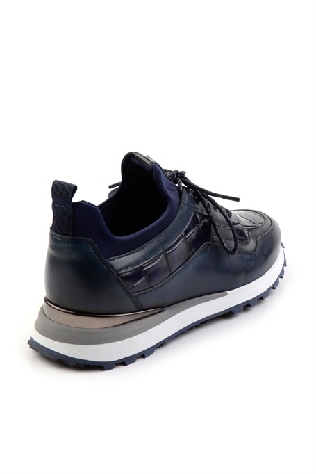 Lacivert Hakiki Deri Erkek Sneaker E01075610603