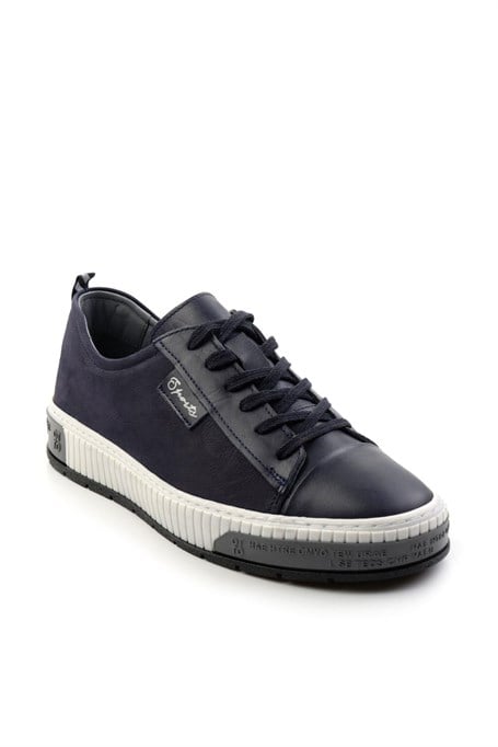 Lacivert Hakiki Deri Erkek Sneaker E01018033543