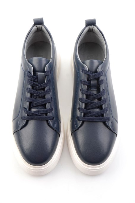 Lacivert Hakiki Deri Erkek Sneaker E01082102043
