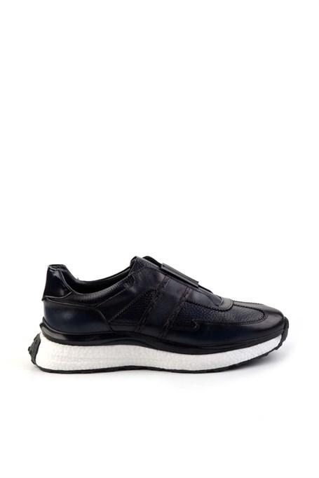 Lacivert Hakiki Deri Erkek Sneaker E01310116041