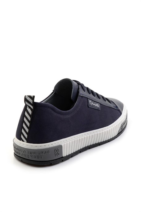 Lacivert Hakiki Deri Erkek Sneaker E01018033543