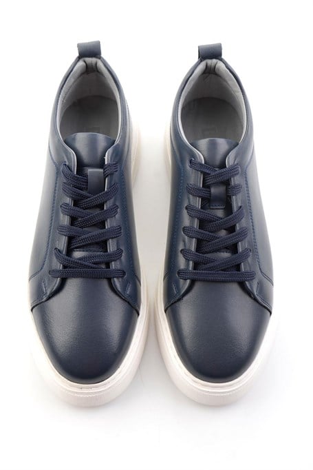 Lacivert Hakiki Deri Erkek Sneaker E01082102043