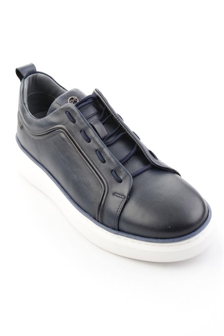 Lacivert Hakiki Deri Erkek Sneaker E01398028043