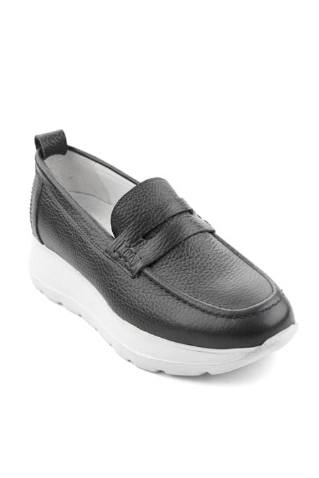 Lacivert Hakiki Deri Kadın Loafer Ayakkabı K01087246703