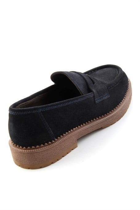 Lacivert Süet Hakiki Deri Erkek Loafer Ayakkabı E01698634102