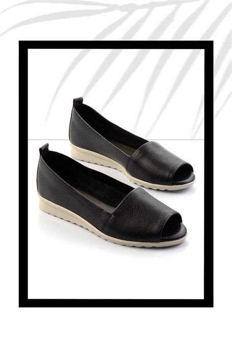 Mat Siyah Hakiki Deri Kadın Espadril K01582664003