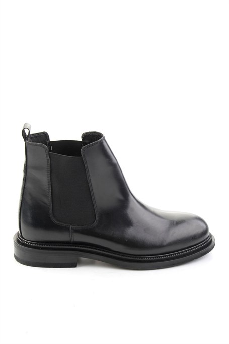 Siyah Antik Hakiki Deri Erkek Bot & Bootie E02600004641