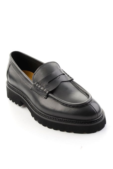 Siyah Antik Hakiki Deri Erkek Loafer Ayakkabı E01648626941