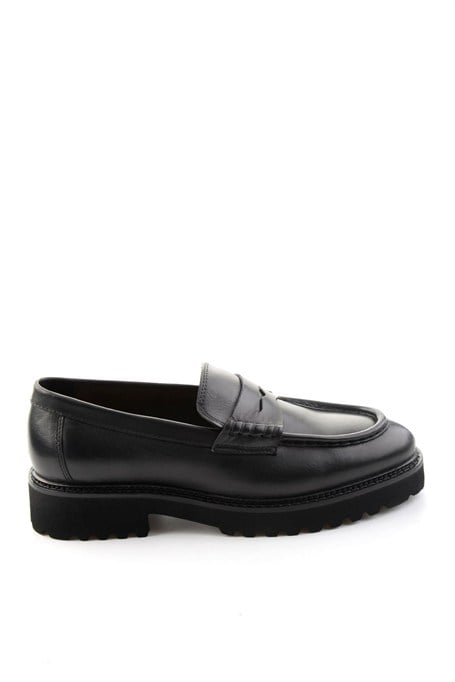 Siyah Antik Hakiki Deri Erkek Loafer Ayakkabı E01648626941