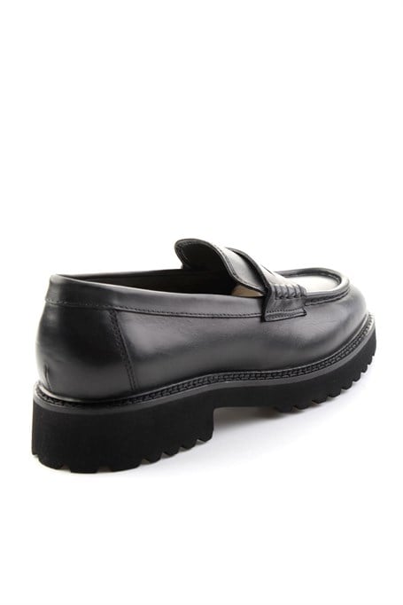 Siyah Antik Hakiki Deri Erkek Loafer Ayakkabı E01648626941