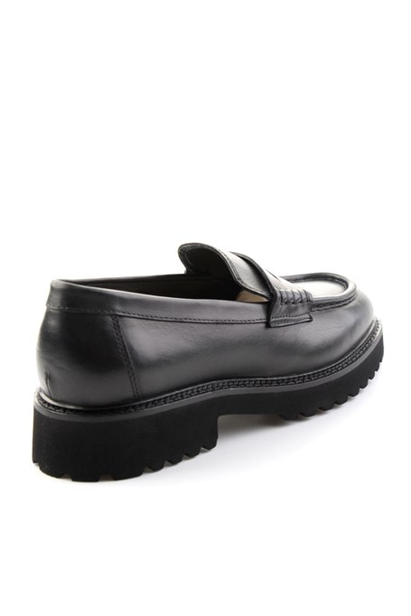 Siyah Antik Hakiki Deri Erkek Loafer Ayakkabı E01648629041