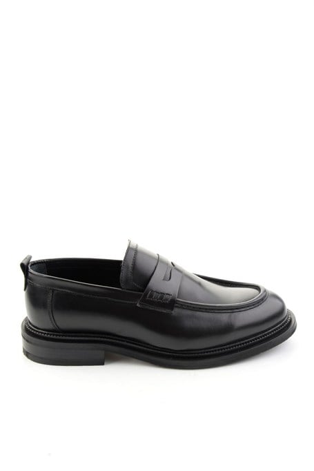 Siyah Antik Hakiki Deri Erkek Loafer Ayakkabı E01600301341