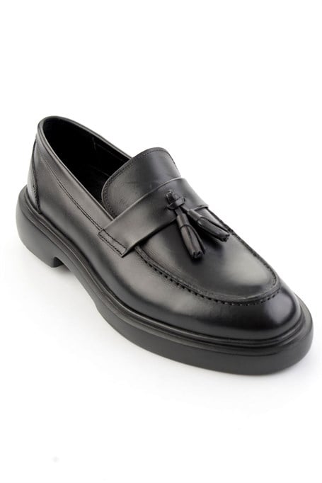 Siyah Antik Hakiki Deri Erkek Loafer Ayakkabı E01054400241