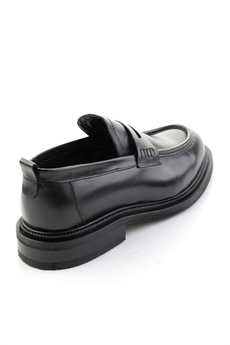 Siyah Antik Hakiki Deri Erkek Loafer Ayakkabı E01600301341