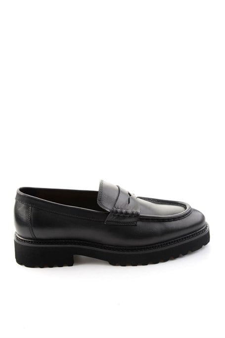 Siyah Antik Hakiki Deri Erkek Loafer Ayakkabı E01648626941